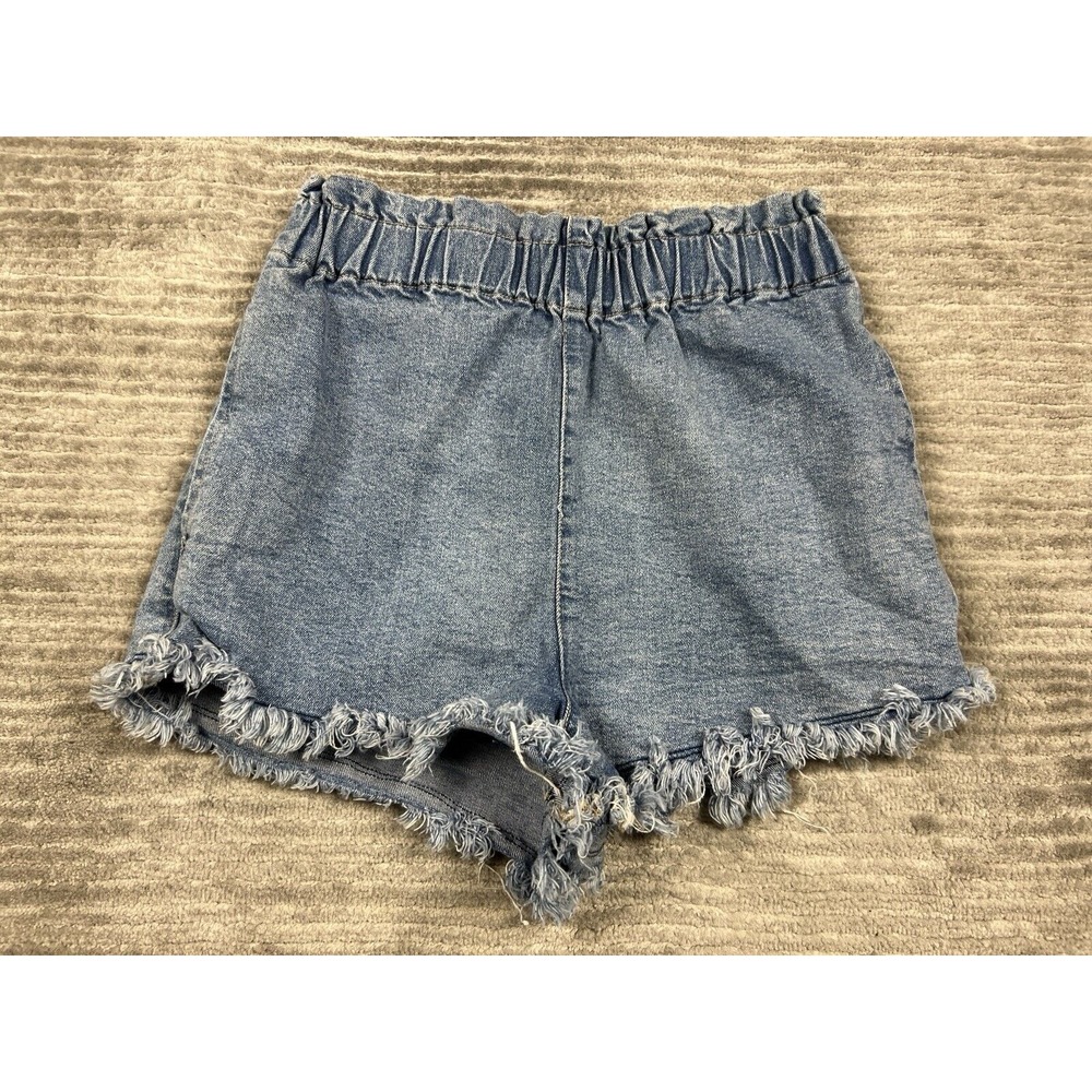Material Girl Shorts Womens Small Blue Medium Wash Pull On Raw Hem Elastic Waist